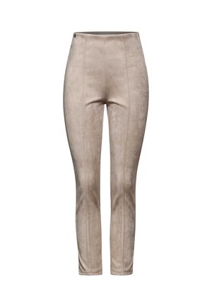 Beige nepleren legging met een hoge taille, voorzien van verticale naaddetails, slim fit en enkellange uitvoering.