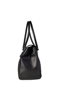 Borsa a mano nera in pelle con una finitura testurizzata, dotata di due manici lunghi, una parte superiore con zip e una forma spaziosa e strutturata.