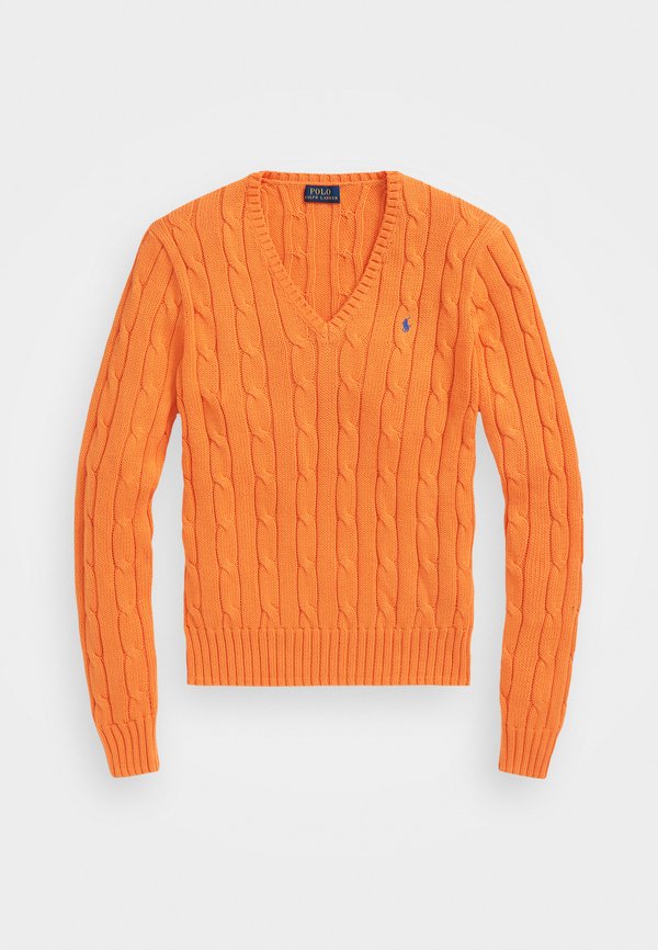 CABLE KNIT COTTON V NECK SWEATER - Jumper - sun orange2