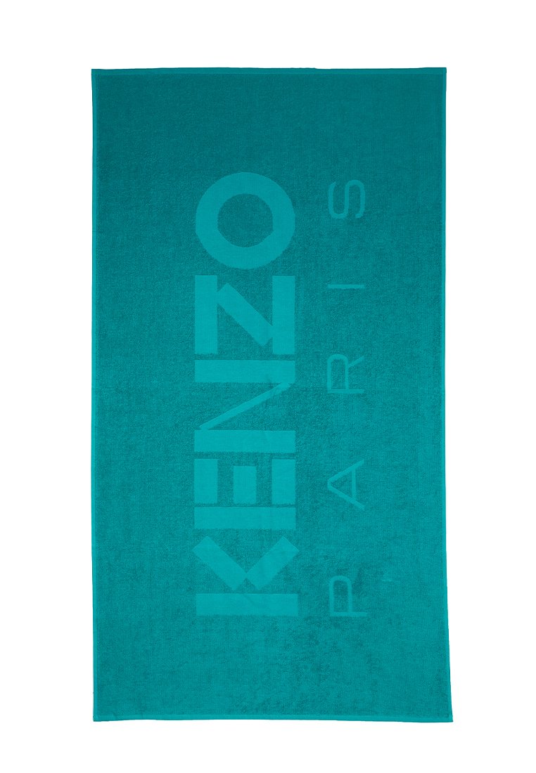 Asciugamano da bagno in cotone turchese con grande testo in rilievo KENZO PARIS di colore abbinato, che mette in evidenza una texture morbida e un design minimale.
