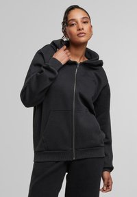 Urban Classics VINTAGE HEAVY - Majica s kapuljačom i patentnim zatvaračem - black