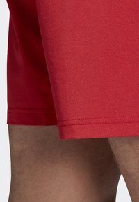 Rote Sportshorts aus glattem, leichtem Material. Sie haben einen geraden Schnitt mit einem sauberen Saum und dezenten Nahtdetails.