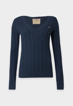 Hollister Co., CABLE ICON V NECK - Jersey de punto - dark blue