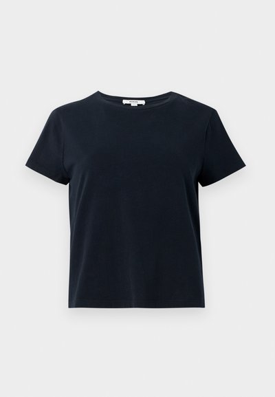 Dark navy blue short-sleeve T-shirt, made of soft cotton, featuring a round neckline and a relaxed fit. No visible patterns or accents.