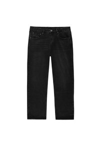 Czarne dżinsy o prostym kroju, klasyczny design pięciu kieszeni oraz subtelne przetarcia. Wykonane z wytrzymałej bawełny.