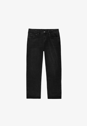 Czarne dżinsy o prostym kroju, klasyczny design pięciu kieszeni oraz subtelne przetarcia. Wykonane z wytrzymałej bawełny.