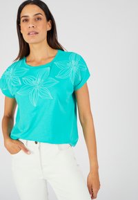 Damart BRODERIE TON SUR TON - Camiseta estampada - turquoise