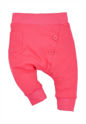 Rosa Baumwoll-Babyhosen mit einem gerippten Bund, seitlicher Tasche und zwei Knöpfen vorne. Mit umgeschlagenen Säumen für einen figurschmeichelnden Look.