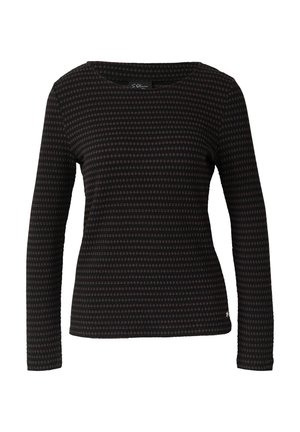 Langsleeve donker shirt met een gestructureerd patroon, vierkante halslijn en subtiele stiksels. Gemaakt van zachte stof met een slimfit vorm.