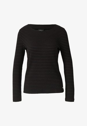 Chemise à manches longues de couleur sombre avec un motif texturé, décolleté carré et détails de couture subtils. Fabriquée en tissu doux avec une coupe ajustée.