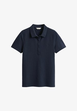 Navyblauw poloshirt met korte mouwen, kraag en knoopsluiting, voorzien van een subtiel geborduurd logo op de borst.