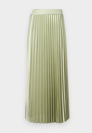 Kerged midi seelik heledast rohelisest satiinist sileda tekstuuriga. Üksikasjalik vöökoht, ulatub kanna keskelt, omab ühtlasi vertikaalseid voldikuid kogu ulatuses.