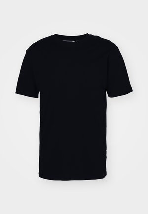 Zwarte korte mouwen t-shirt gemaakt van katoen. heeft een ronde halslijn en een klassieke pasvorm. Geen zichtbare patronen of hardware accenten.