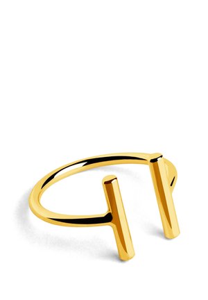 Bague en or ouverte avec deux extrémités en barre verticale, présentée sur un fond blanc.