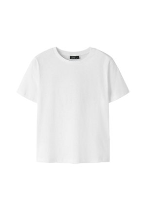 Almindelig hvid T-shirt med korte ærmer og rund halsudskæring med et sort mærke indeni kraven med teksten "LMTD" på en hvid baggrund.