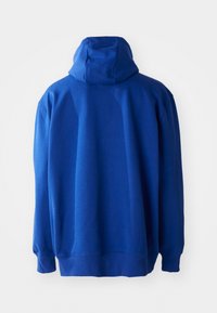 Blaue Kapuzenjacke aus Baumwollmischung, mit Kordelzugkapuze, langen Ärmeln und gerippten Bündchen sowie Saum. Glatte Textur, lässige Passform.