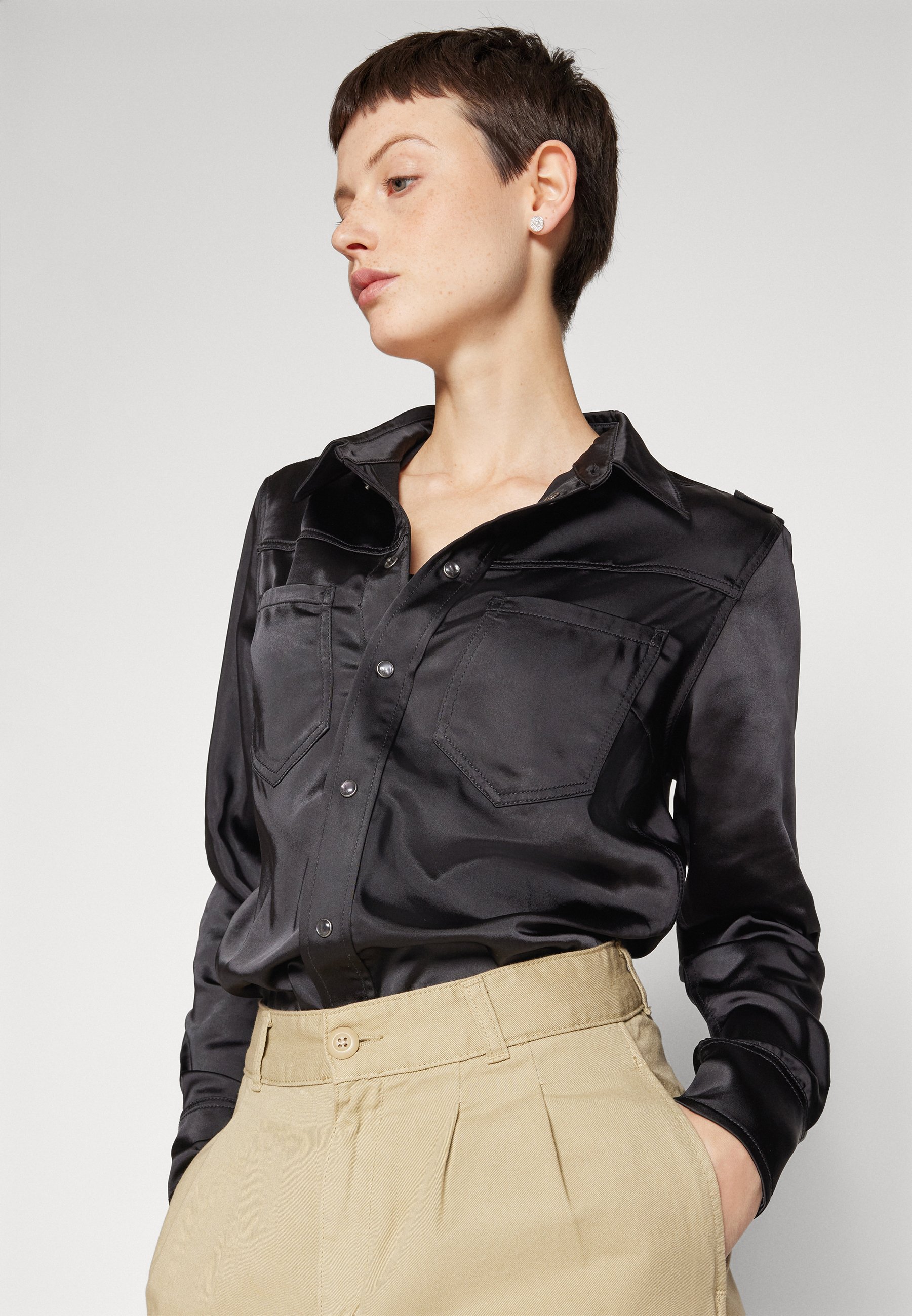 black satin button down blouse