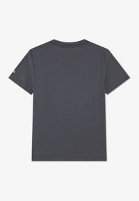 Kortärmad t-shirt i mörkgrå bomull med rund halsringning, avslappnad passform och enfärgad rygg utan synliga logotyper eller mönster.