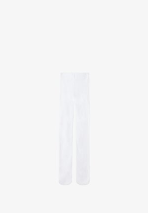 Weiße, gerade geschnittene Hosen mit glatter Textur und elastischem Bund. Keine sichtbaren Muster oder Hardware-Details.