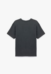 Mørkegrå kortærmet T-shirt lavet af bomuld. Rund hals, afslappet pasform, ensartet design, glat tekstur, lige kant uden accenter eller mønstre.