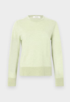 Lysegrøn langærmet sweater lavet af blødt strikmateriale. Har rund halsudskæring og ribbede manchetter med en let cropped kant.