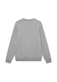 Γκρίζα φούτερ με στρογγυλή λαιμόκοψη, μακριά μανίκια και ριγέ μανσέτες. Λείος υφασμάτινος χαρακτήρας, απλός σχεδιασμός χωρίς μοτίβα ή αξεσουάρ.