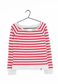 Sweatshirt à manches longues rayé rouge et gris avec une encolure large et des poignets côtelés. Fabriqué en coton doux avec un ourlet droit.