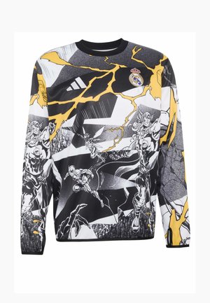 Felpa a maniche lunghe con stampa in stile fumetto nei colori nero, bianco e giallo, con vari personaggi e motivi. Scollo e polsini a coste.