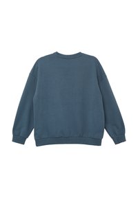 Blauwe sweatshirt met een ronde hals, lange mouwen en ribgebreide boorden. Gemaakt van zachte stof met een gladde textuur. Geen zichtbare patronen of accenten.