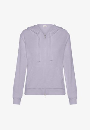 Jasnofioletowy rozpinany hoodie z zamkiem z przodu, kapturem na sznurki oraz dwoma przednimi kieszeniami. Miękka tekstura oraz ściągacze u dołu i przy mankietach.
