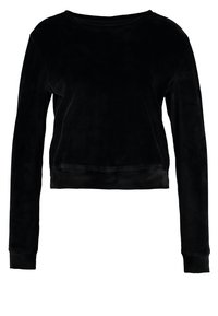 Top corto in velluto nero a maniche lunghe con scollo rotondo e polsini aderenti.