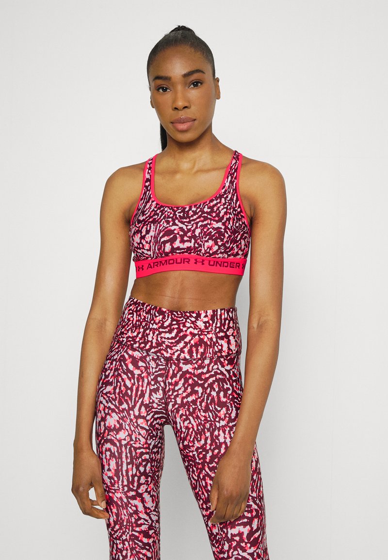 Under Armour CROSSBACK MID PRINT - Sutiã desportivo de suporte médio - penta pink/black rose