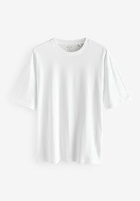 Hvid kortærmet t-shirt lavet af bomuld. Har en rund halsudskæring og en afslappet pasform. Forsiden er enkel uden mønstre eller grafik.