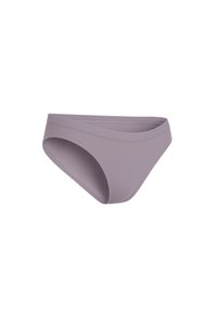 Slip da bikini color lavanda realizzato in tessuto liscio ed elastico. Presenta una vita bassa e aperture arrotondate sulle gambe per comfort e vestibilità.