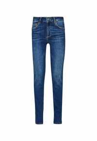 Jeans skinny-fit in denim blu scuro. Presentano un classico design a cinque tasche e chiusura con zip e bottone. Le sezioni sbiadite aggiungono una sottile texture.