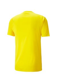 Geel kortekorte T-shirt van zacht, lichtgewicht stof. Heeft een eenvoudige ronde hals en een strak, onopgesmukt ontwerp.