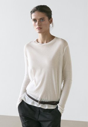 Massimo Dutti SEMI-SHEER WITH COLLAR DETAIL - Top s dlouhým rukávem - white