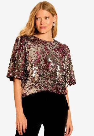 REGULAR FIT - SEQUIN SHORT SLEEVE  - Blūze - pink silver