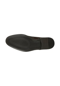 Suola di scarpa in gomma nera con motivi di grip testurizzati e un tacco leggermente sollevato. Bordo liscio con una forma arrotondata per il massimo comfort.