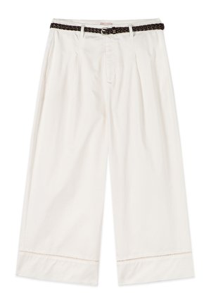 Oltre, PANTALONI PALAZZO CROPPED CON AJOUR - Broek - bianco