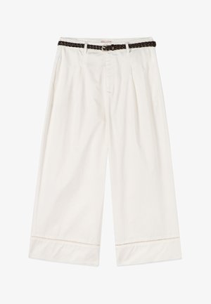Oltre, PANTALONI PALAZZO CROPPED CON AJOUR - Pantalon classique - bianco