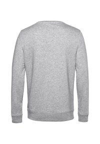 Felpa grigia, maniche lunghe, collo arrotondato, materiale misto cotone, polsini e orlo a coste, texture liscia con colore uniforme e solido.
