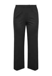 Zwarte wijde broek van een zachte stof, met een gladde tailleband en zonder zichtbare patronen of hardware-details.