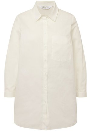 Witte langmouwen shirt van soepel stof, met een button-down kraag, een knoopsluiting aan de voorkant en een enkele borstzak.