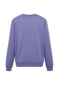 Felpa viola, collo a giro, maniche lunghe, realizzata in materiale morbido, presenta una superficie liscia con un retro semplice e polsini a costine.