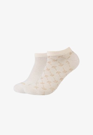 Paar beige Knöchelsocken; einfarbig und das andere mit einem dezenten Blumenmuster in hellbraunen Tönen.