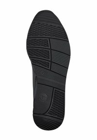 Suola di scarpa in gomma nera con modelli di presa testurizzati, inclusi forme esagonali e scanalature orizzontali. Taglia contrassegnata come 37.