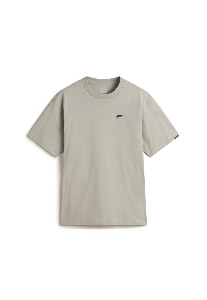 Světle šedé bavlněné tričko s kulatým výstřihem a krátkými rukávy. Na levé hrudi má malé černé logo skateboardu.