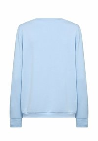 Light blue long-sleeve sweatshirt featuring a round neckline, ribbed cuffs and hem, with a smooth texture and no visible patterns or accents.