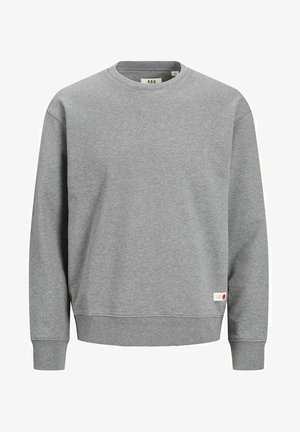 Grå sweatshirt med rund hals, lange ærmer, ribbede manchetter og kant. Har et lille logo mærke i kanten. Fremstillet af en bomuldsblandingsstof.